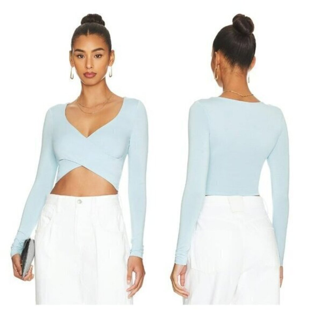 Superdown Matilda Wrap Crop Top - Baby Blue